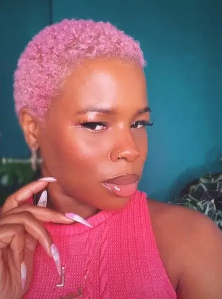Hair Colour Pink Bleach Tone Tint Protein Olaplex Treatment Natural Afro Curly Black London Hairdresser Salon Jo Johnson Book Near Me FroHub