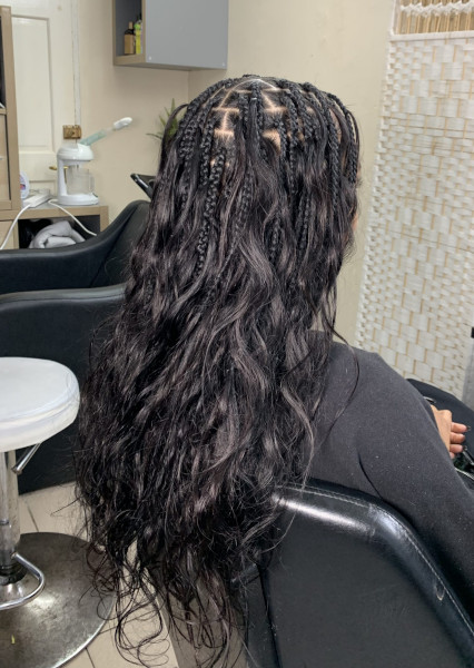 Boho Knotless Braids MarieVHair Book London Mobile Afro Hairstylist Black Hair Salon Braider Near Me FroHub