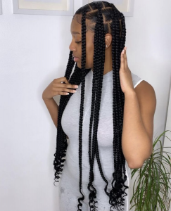 Large Knotless Braids with Curly Ends - Waist Length - FroHub