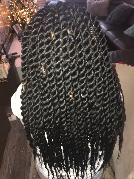 Senegalese Rope Twists Jumbo Waist Length Book Black Mobile London Essex Hair Stylist Lovely Braids UK FroHub