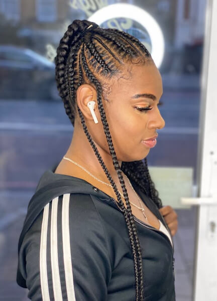 Stitch Feed In Braids Ponytail - Book London Afro Hairdresser | FroHub