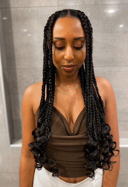 Long brown knotless box braids  Hair ponytail styles, Box braids  hairstyles for black women, Goddess braids