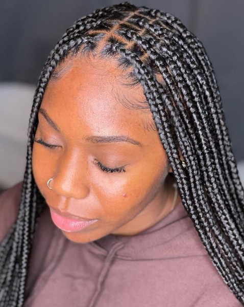 Small Knotless Braids – mid-back length