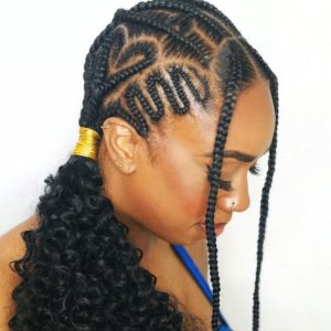 Freestyle Cornrow Braids with Curly Pig Tails