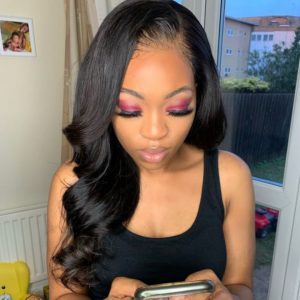 curled black frontal wig