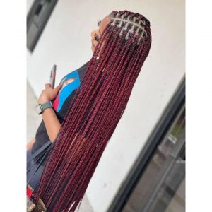 Red knotless braids 