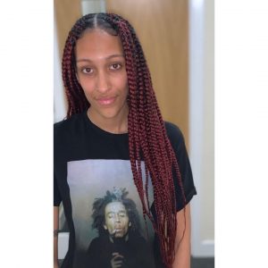 large red knotless braids