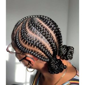 Stitch braids with two buns