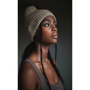  Beanie with Low Braided Ponytail