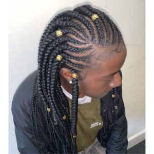 medium Fulani braids with gold cuffs Walthamstow Afro hairdressers near me FroHub