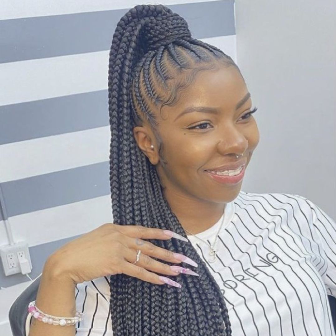stitch feed in braids ponytail Southall Afro hairdressers near me FroHub