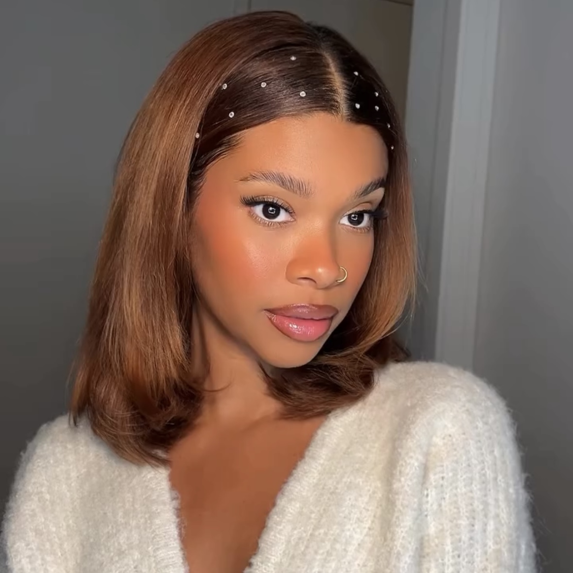 silk press with rhinestones