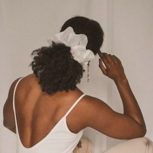 white srunchie on natural hair FroHub